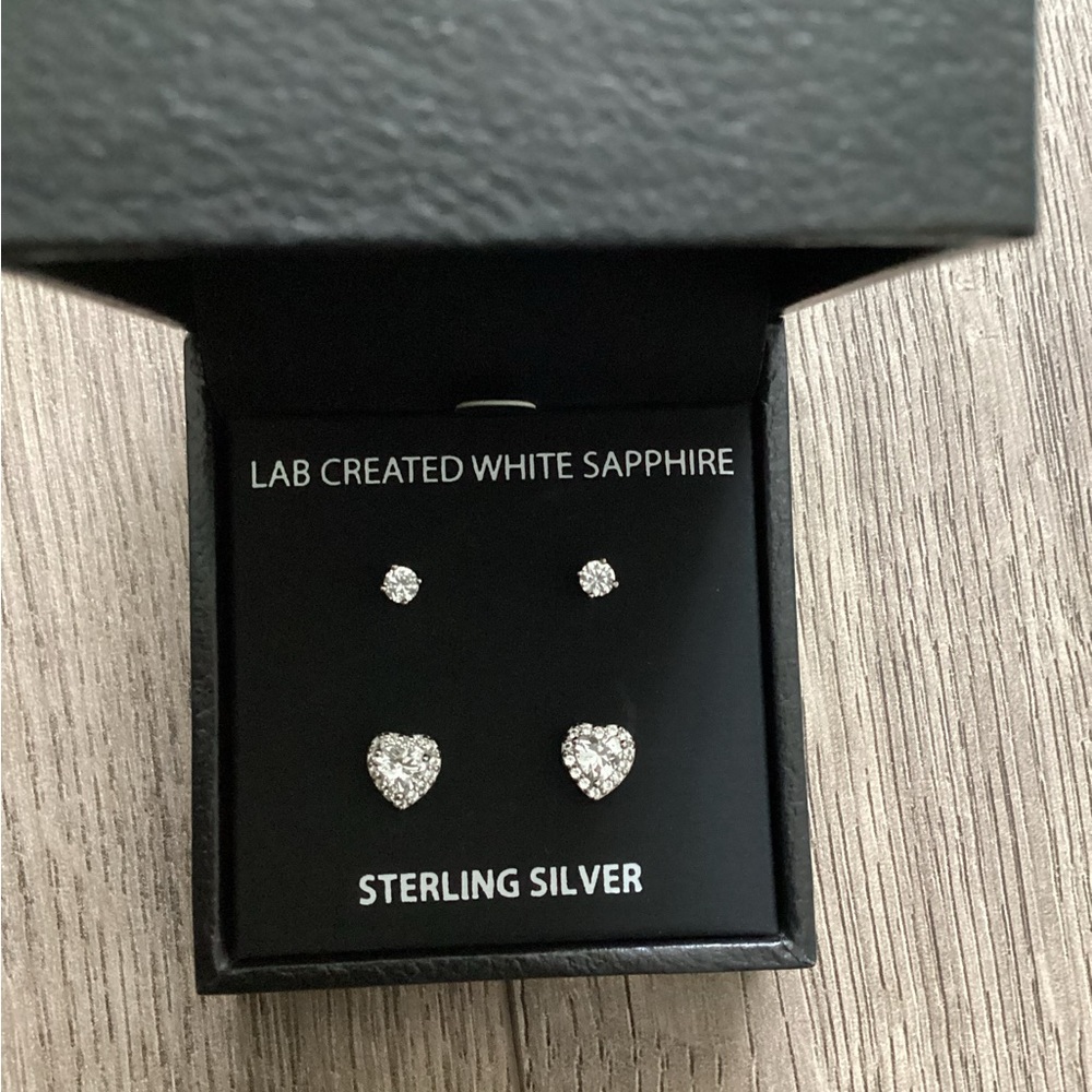 Sterling Silver White Sapphire Heart Earrings Set